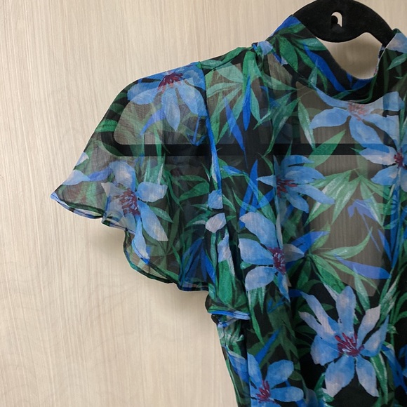 Blue & Green Floral Print Semi-Sheer Dress Forever 21 Size Small - Picture 11 of 11